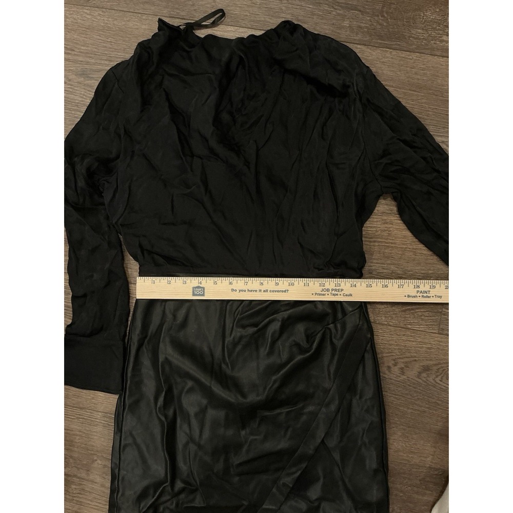 Maeve Plunge Vegan Leather Black Dress Size 8 Anthropologie Cocktail Long Sleeve - Picture 6 of 6
